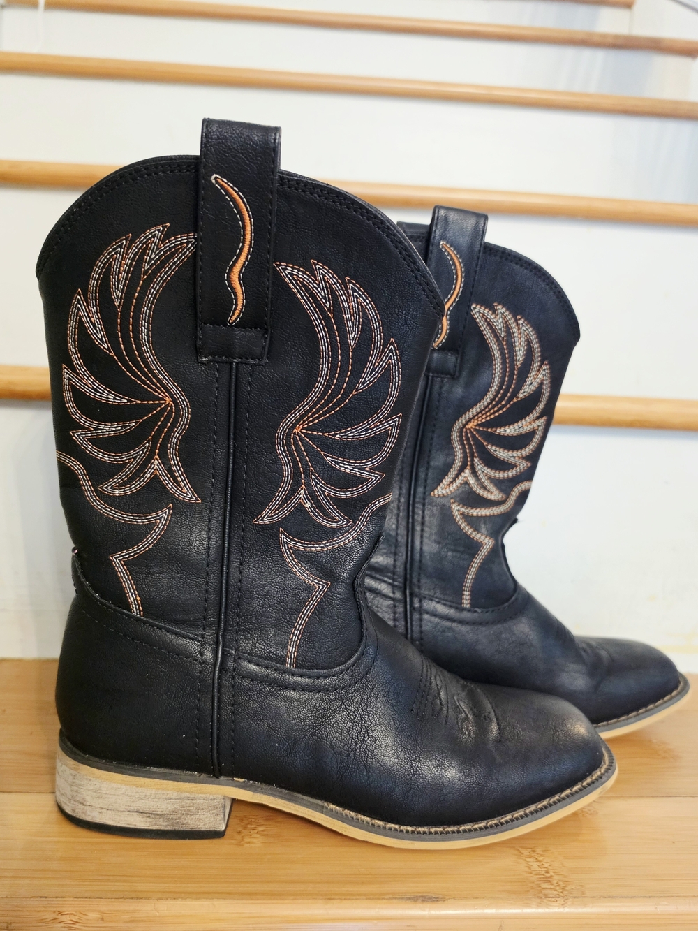 Rollda Black Western Embroidered Mid-Calf Children's Boots